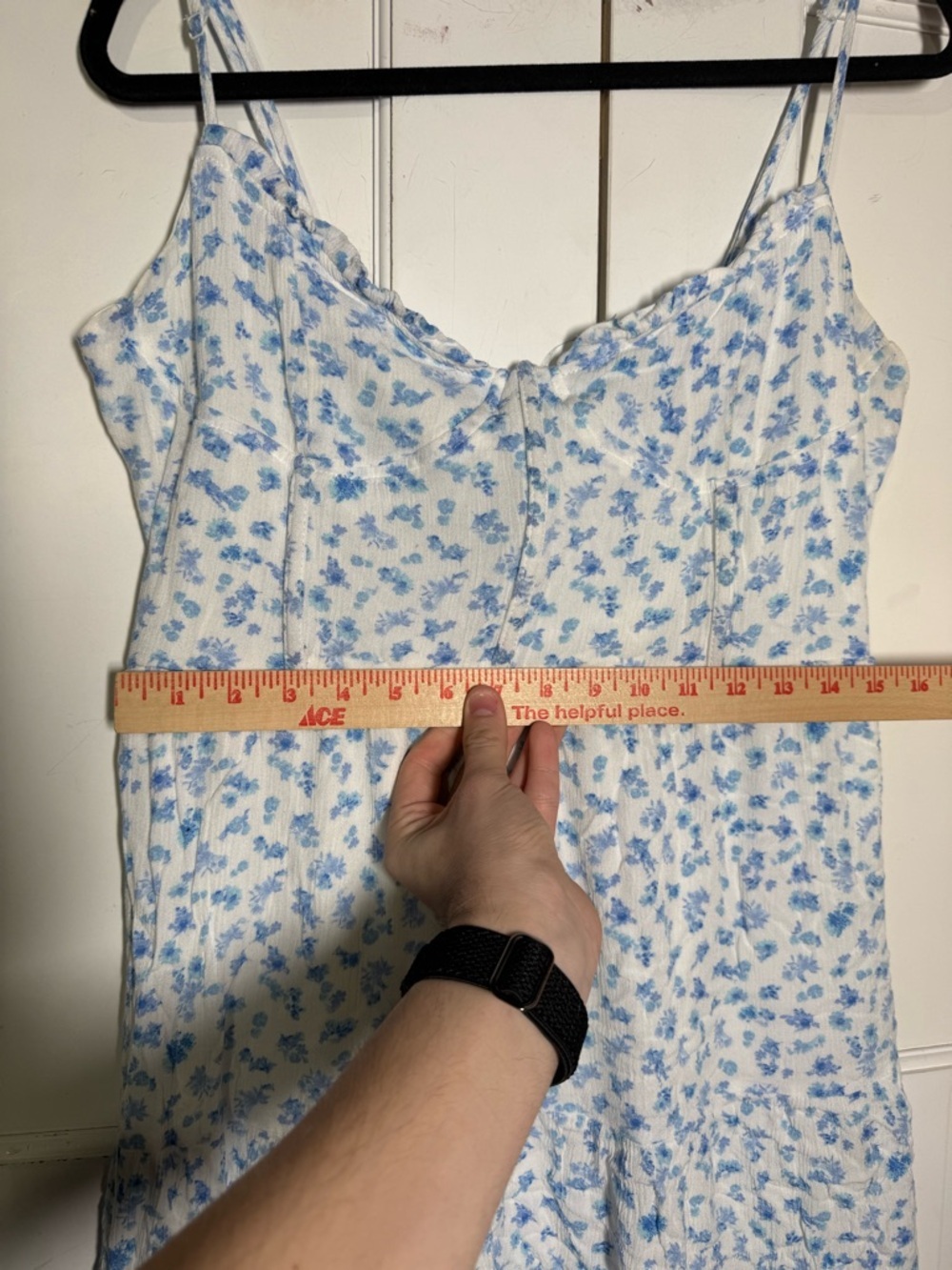 Dee Elly Dainty Blue and White Floral Sundress Tiered Mid Calf Size XL Lined - Picture 4 of 8